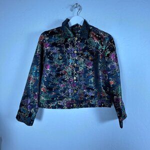 Spenser Jeremy Womens Black Floral Cropped Jacket Size Small Pockets Lightweight